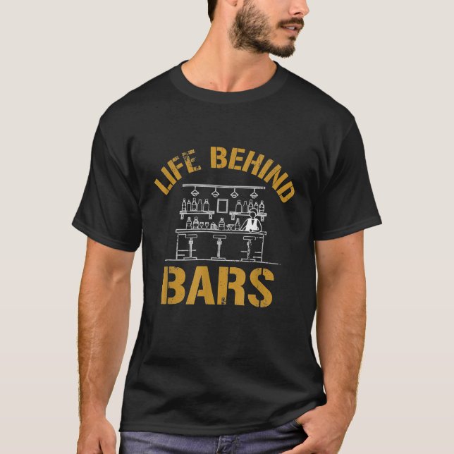 T-shirt Vie Derrière Les Bars Funny Bartender Prison Pun M (Devant)
