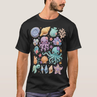 T-shirt Vie marine coquettes Kawaii Méduse Pieuvre Plage