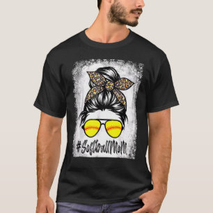 T-shirt Vie Mère De Softball Bleu Avec Leopard Et Messager