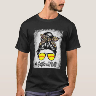 T-shirt Vie Mère De Softball Bleu Avec Leopard Et Messager