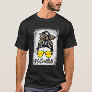 T-shirt Vie Mère De Softball Bleu Avec Leopard Et Messager