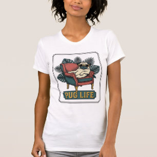 T-shirt Vieille Vie de Pug Lunettes de soleil Chien Design