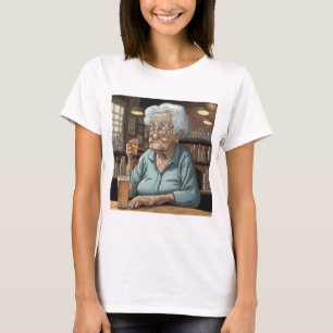 T-shirt Vielle dame qui boit une bière et une prise