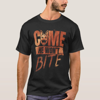 T-shirt Viens, il ne mord pas le propriétaire du chien