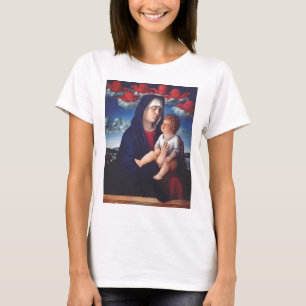 T-shirt Vierge Marie avec Bébé Jésus et les chérubins roug