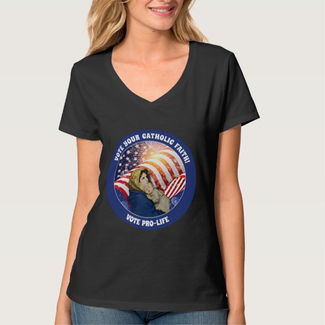 T-shirt Vierge Marie Bébé Jésus Prolife Drapeau américain  (Devant)