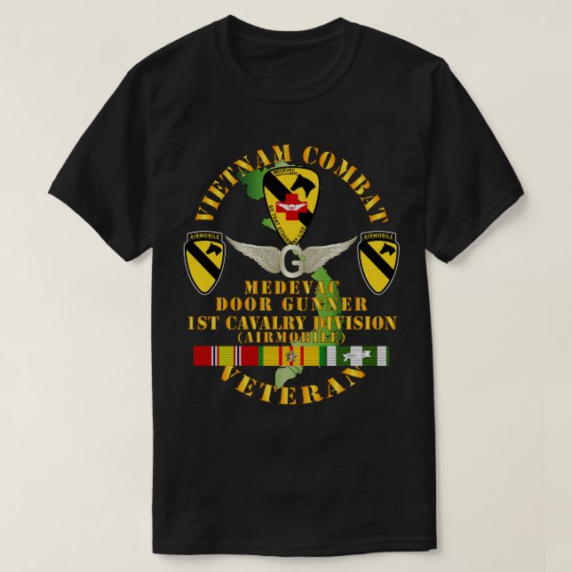 T-shirt Vietnam Combat vétéran Medevac Door Gunner avec 1e (Design devant)