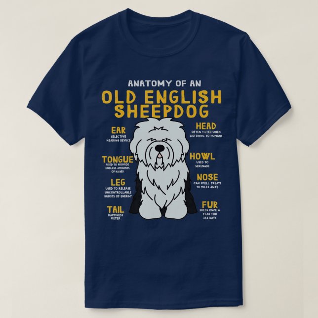T-shirt Vieux anglais Sheepdog Anatomie Funny Chien Maman  (Design devant)