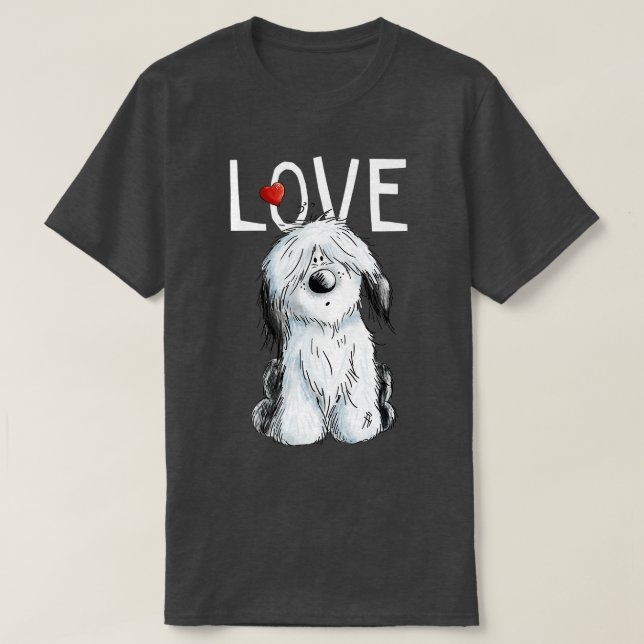 T-shirt Vieux anglais Sheepdog Love I Dog Tee Bobtail Cade (Design devant)