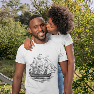 T-shirt Vieux Galion de Pirates, Esquisse d'un Navire de 7