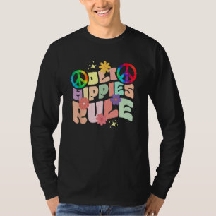 T-shirt Vieux Hippies règnent Signe de Paix Hippy