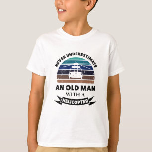 T-shirt Vieux homme avec l'hélicoptère, un cadeau amusan