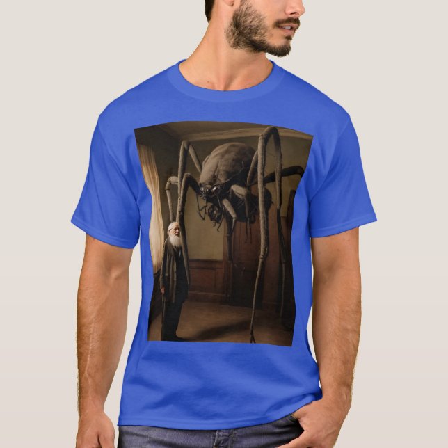 T-shirt Vieux homme debout à côté d'un monstre géant d'ara (Devant)