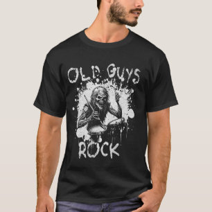 T-shirt Vieux Mec Rock Drummer Drôle Graphique Pour Hommes