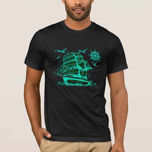 T-shirt Vieux voilier avec graphisme vert (Devant)