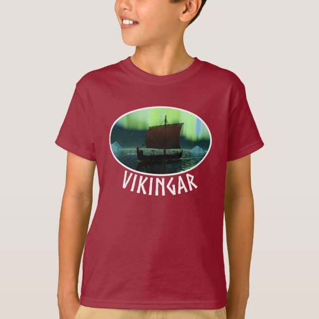 T-shirt Viking Navire Et Lumières Du Nord (Devant)