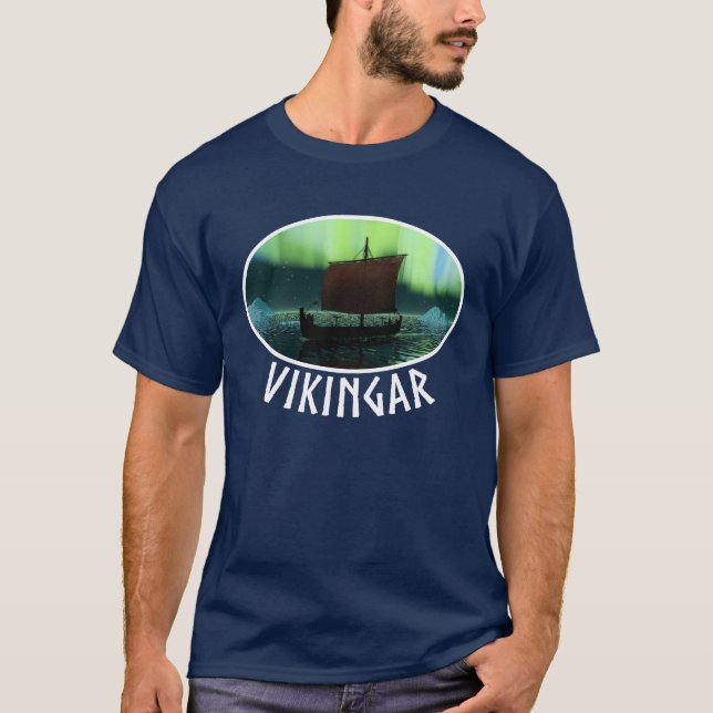 T-shirt Viking Navire Et Lumières Du Nord (Devant)