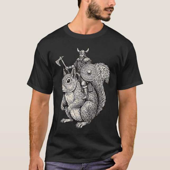 T-shirt Viking Riding Squirrel Funny Warrior Art  (Devant)