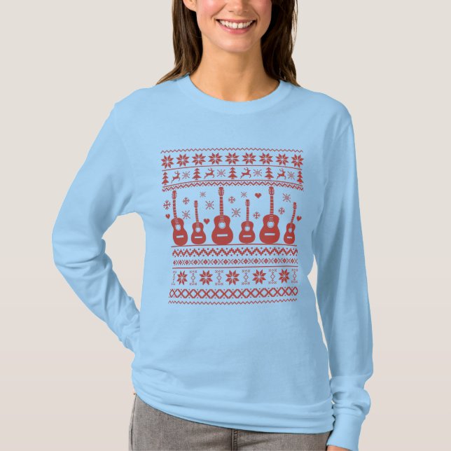 T-shirt Vilain joyeux pull de Noël guitare acoustique (Devant)
