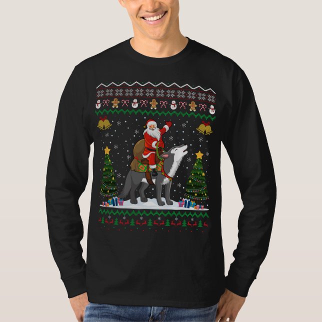 T-shirt Vilain Loup Noël Cadeau Père Noël équitation Loup  (Devant)
