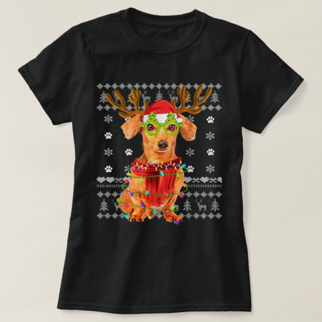 T-shirt Vilaine lumière de Noël Dachshund Chien Chien Chie (Design devant)