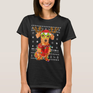 T-shirt Vilaine lumière de Noël Dachshund Chien Chien Chie