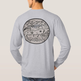 T-shirt Ville côtière historique, montagnes et voiliers