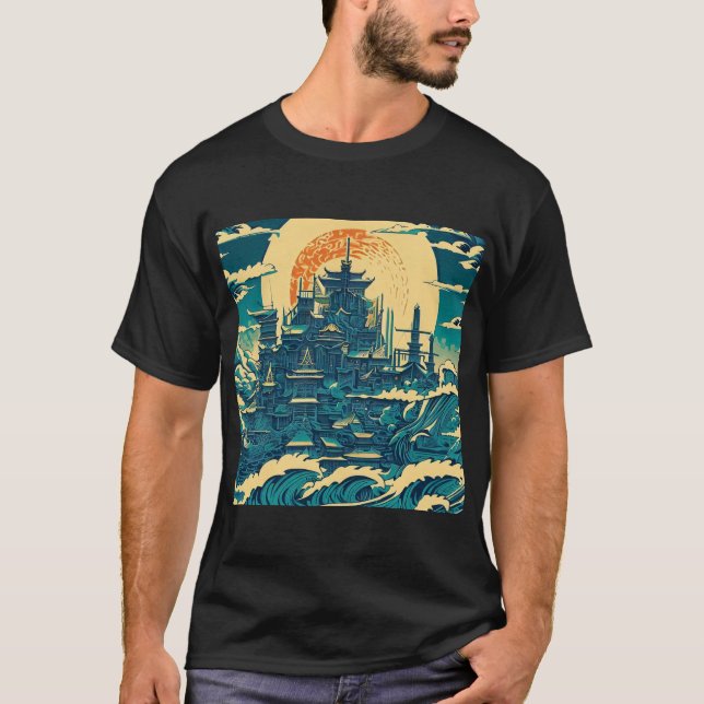 T-shirt Ville d'Atlantis 2 - Style Woodblock (Devant)