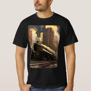 T-shirt Ville vintage, train duplex T1 sur voies ferrées