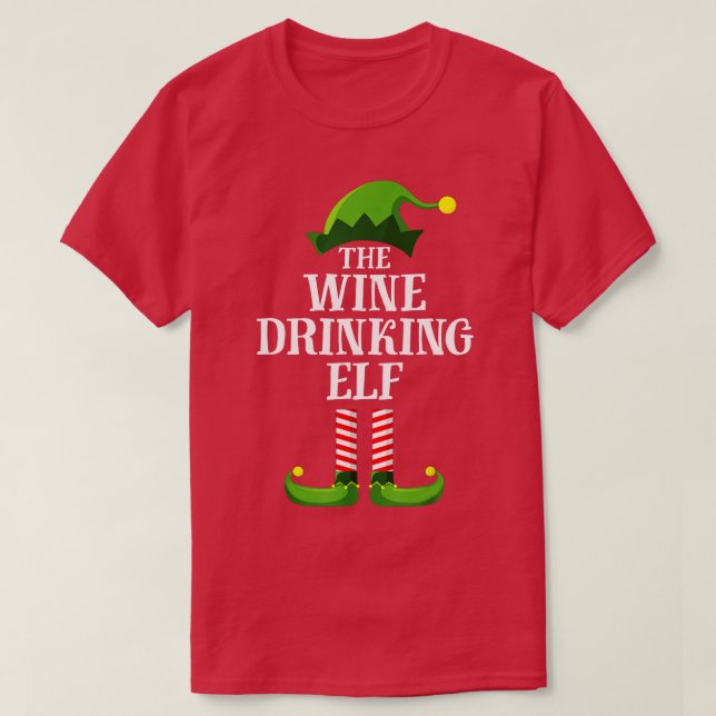 T-shirt Vin Boire Elf Correspondant Famille Groupe Noël (Design devant)