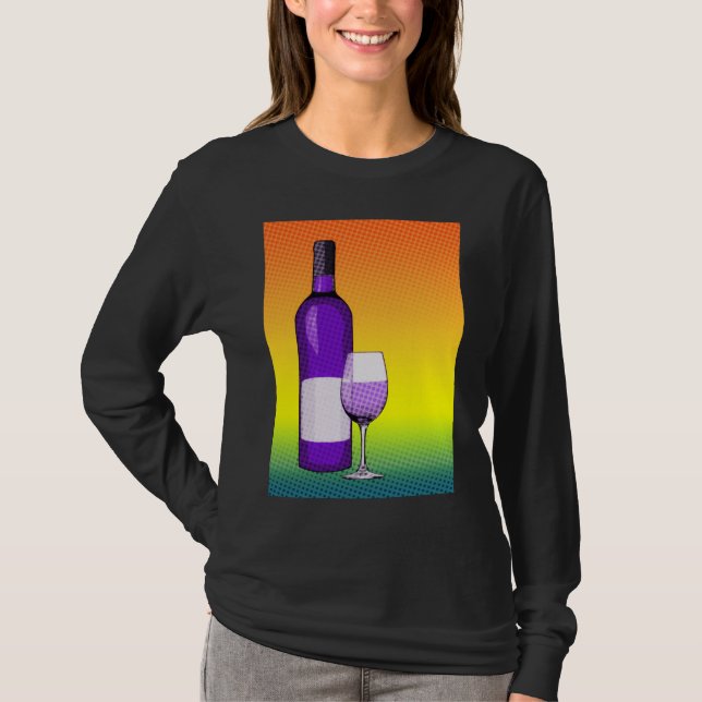 T-shirt vin comique demi-ton verre et bouteille (Devant)