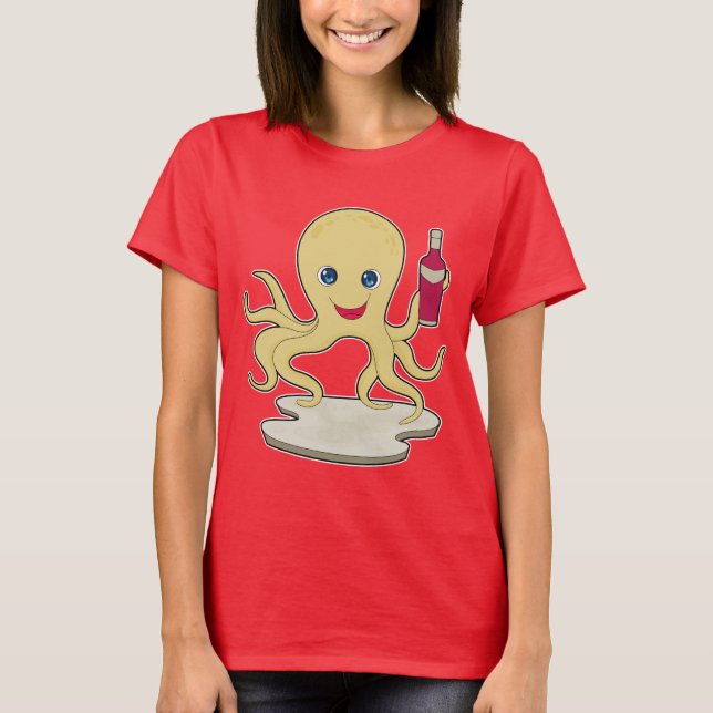 T-shirt Vin de bouteille de poulpe (Devant)
