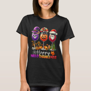 T-shirt Vin de Hallothanksmas Joyeux Halloween Thanksgivin