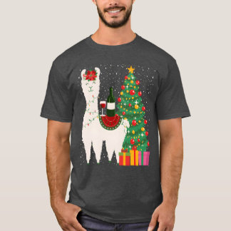 T-shirt Vin de Noël Llama Noël Femmes Hommes Famille
