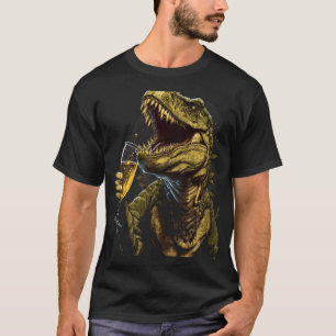 T-shirt Vin Dinosaure T-Rex Boire Vin Verre Blanc Vin