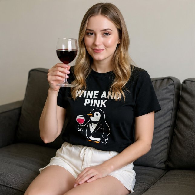 T-shirt Vin Et Pingouin Rose (Créateur téléchargé)
