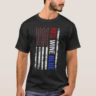 T-shirt Vin Rouge Et Bleu S Pour Femmes Hommes Usa Drapeau