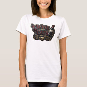 T-shirt Vin rouge pétillant et chats m'apportent du bonheu