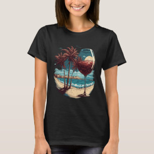 T-shirt Vin Verre Plage Palm Tress Tropical Été Vacati