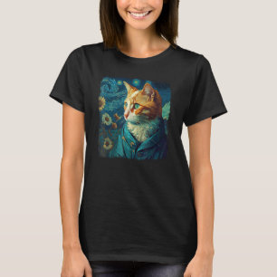 T-shirt Vincent Chat, peinture de Nuit Étoilée de Van Gogh