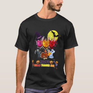 T-shirt Vins Verre Thankgiving Joyeux Hallothanksmas
