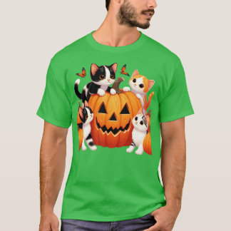 T-shirt Vintage 90s Chat Citrouille Halloween rétro floral
