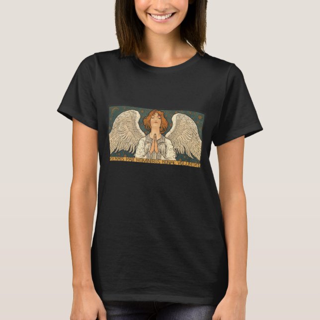 T-shirt Vintage ange religieux priant avec des étoiles d'o (Devant)