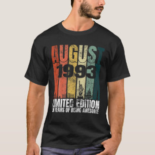 T-shirt Vintage Août 1993 Graphique Anniversaire 28 Ans 28