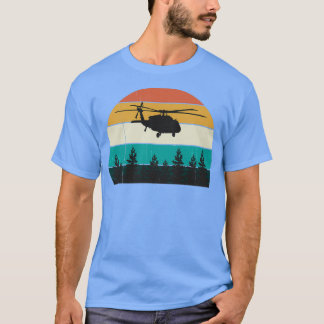 T-shirt Vintage Blackhawk Helicopter Retro War Sunset