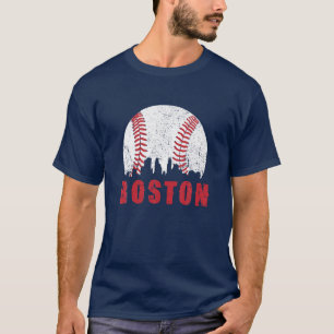 T-shirt Vintage Boston Skyline Baseball Throwback Pour Rou