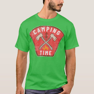 T-shirt Vintage Camping Ax Tree Campfire