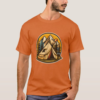 T-shirt vintage camping tent vector boy