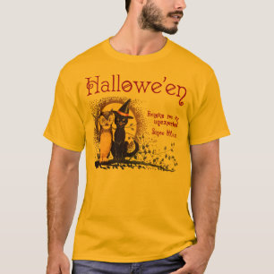 T-shirt Vintage Chat d'Halloween et Chouette
