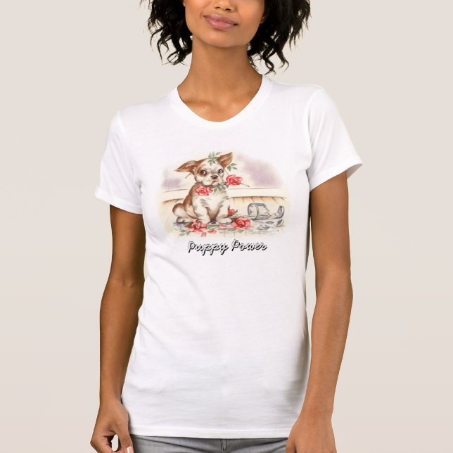 T-shirt vintage chiot et Rose (Devant)